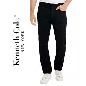 Kenneth Cole New York Men's 36x32 Straight Leg Comfort Stretch Black Denim Jeans